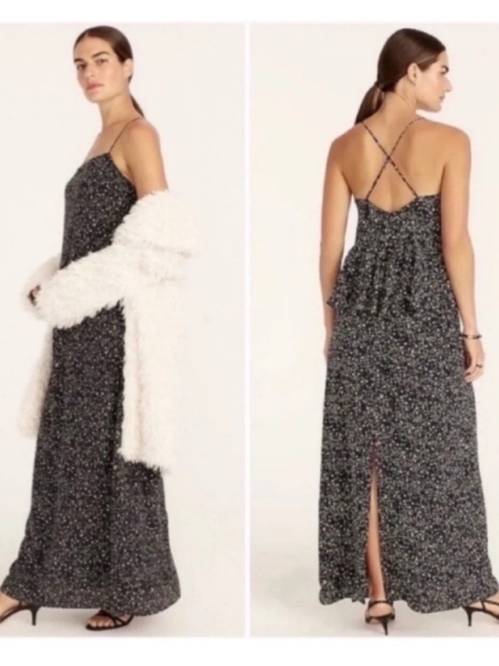 NWT J. Crew Ruffle Back Silk Maxi Slip Dress Starry Sky